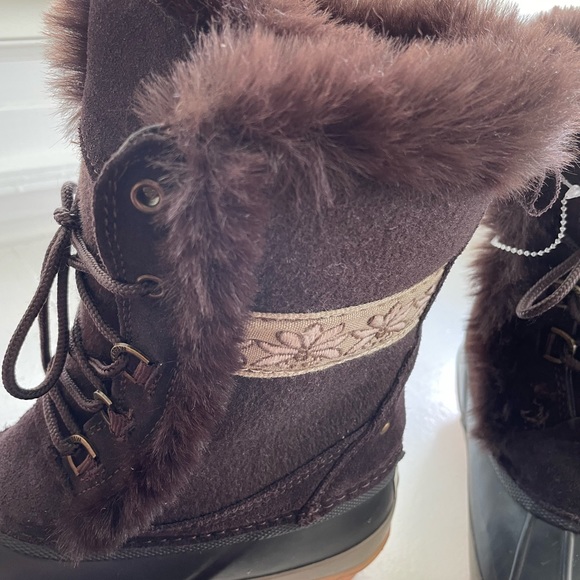 BEARPAW Women's Floral Tess Faux Fur-Trim Duck Boot Winter White US 6M / EUR 37 - Picture 2 of 8